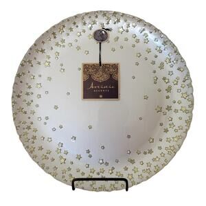 Artistic Accents Hand Decorated 13” Turkish Glass Plate Gold Stars NEW
